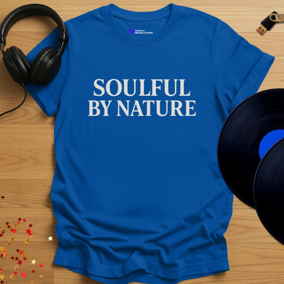 Soulful By Nature house music T-shirt in royal blue, front view