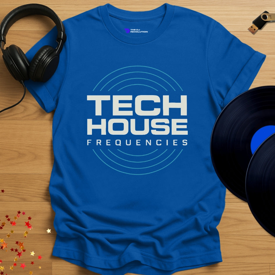 Tech House Frequencies house music T-shirt in royal blue, front view