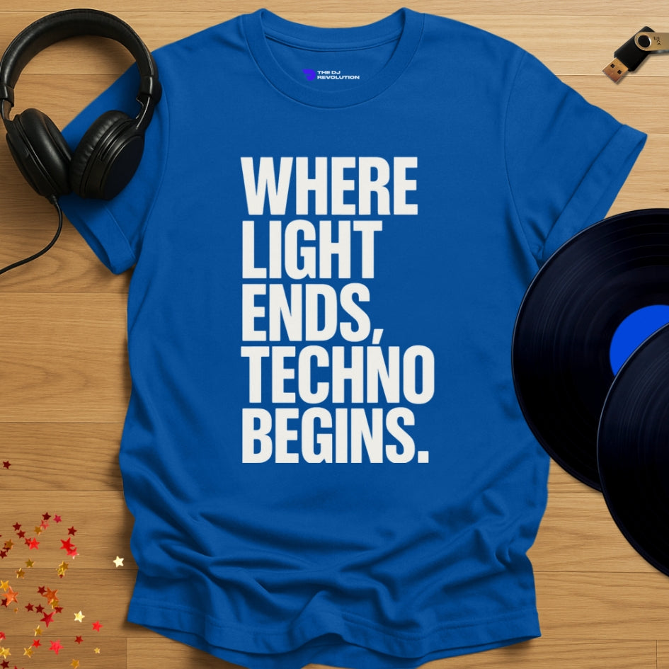 Techno Begins Techno T-shirt in royal blue, front view