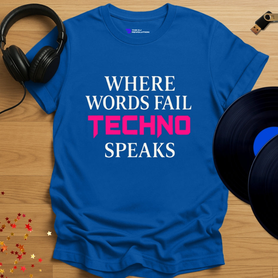 Techno Speaks T-shirt in royal blue, front view