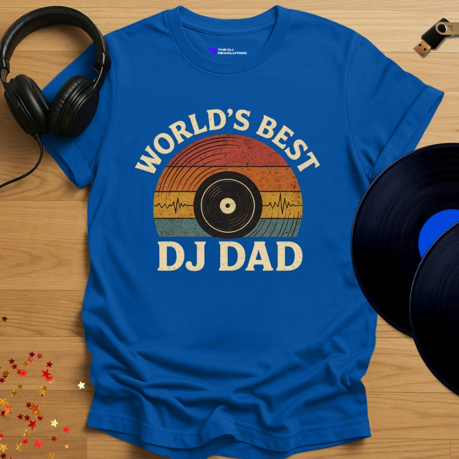 'World’s Best DJ Dad' T-shirt in royal blue, front view