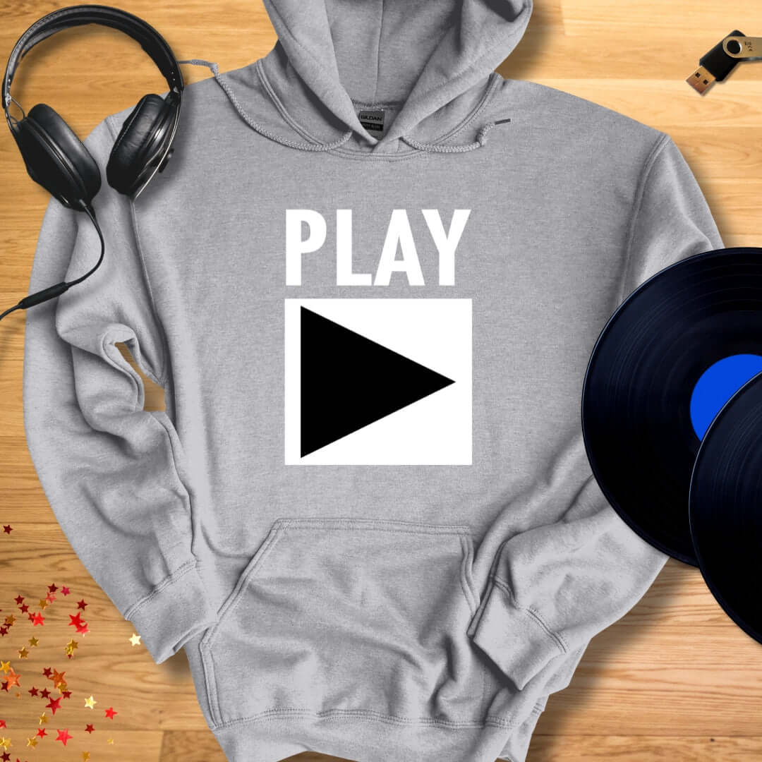 Unisex DJ Hoodie 'Play' design in sport gray, front view