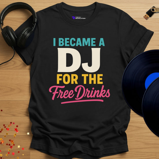 'The Tipsy DJ' - funny DJ joke T-shirt in black, front view