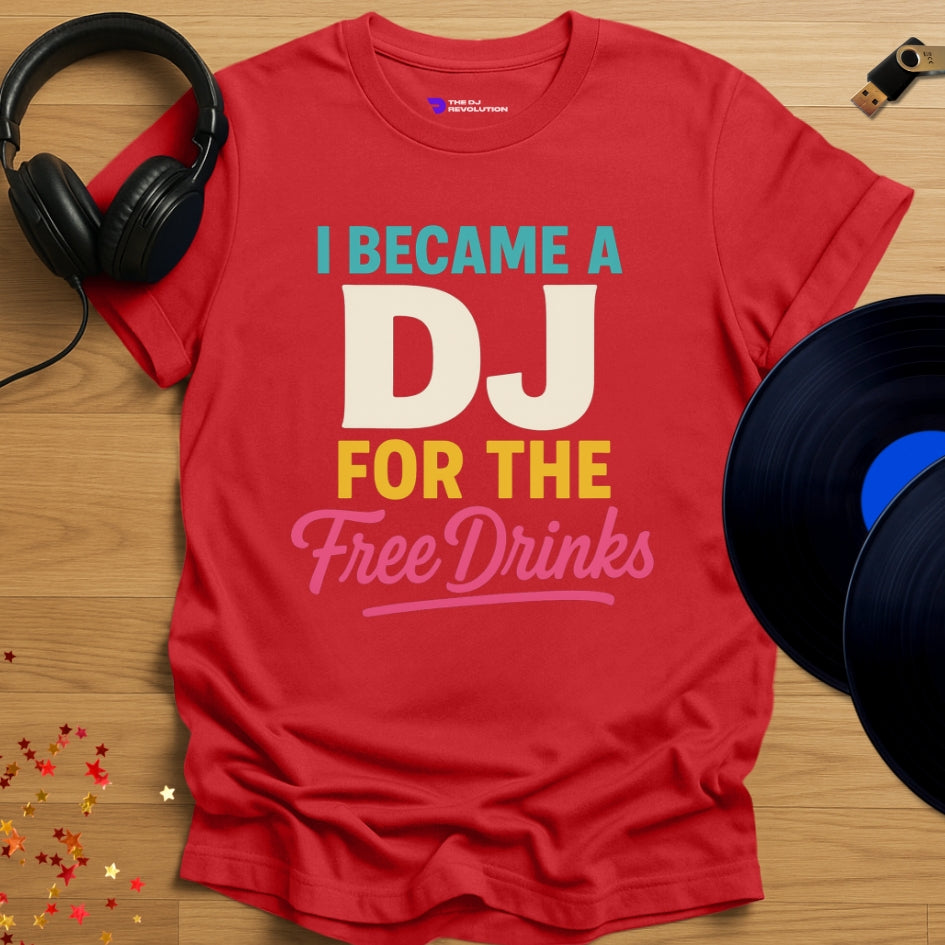 'The Tipsy DJ' - funny DJ joke T-shirt in red, front view