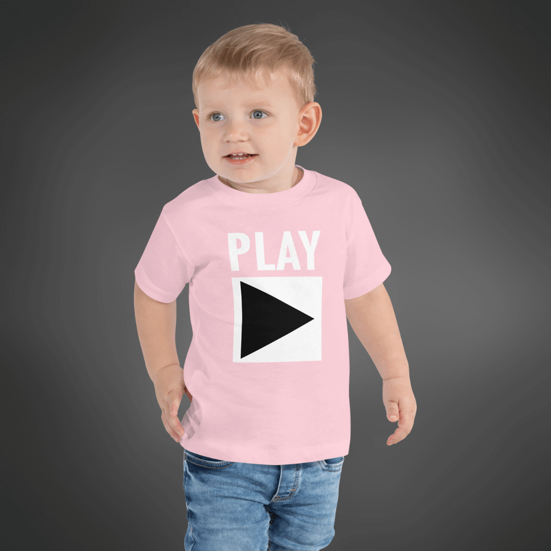 Toddler DJ T-shirt 'Play' design in pink, front view