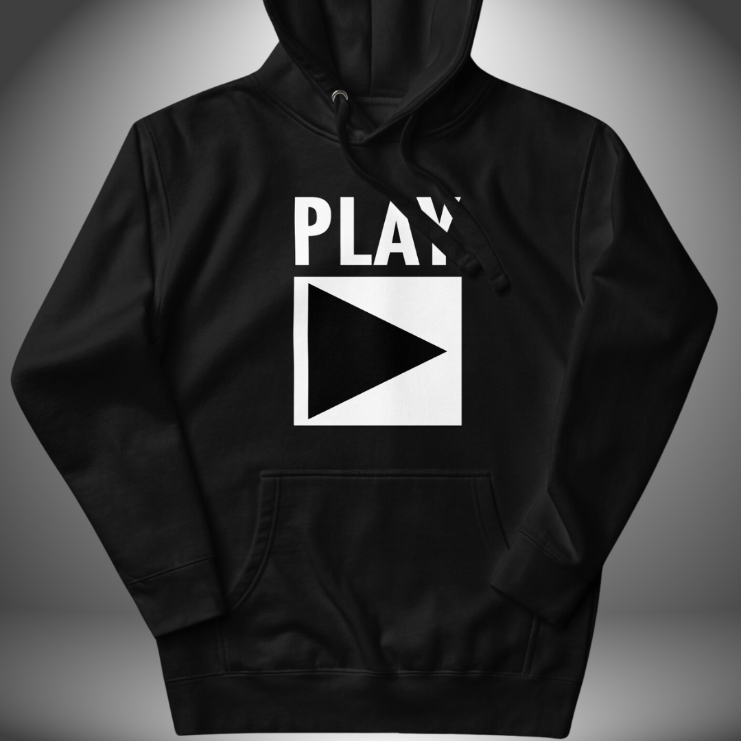 Premium Unisex DJ Hoodie 'Play' design in black, front view