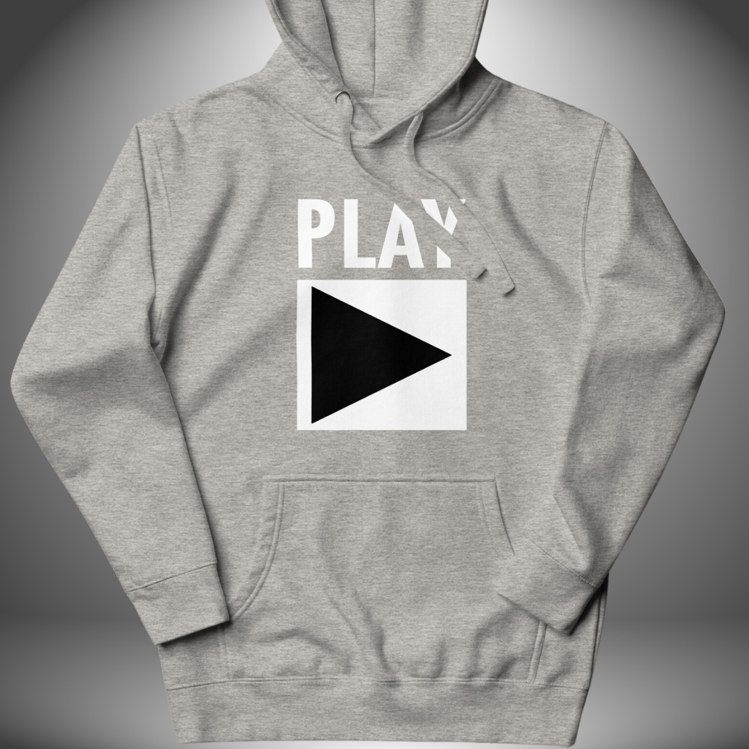 Premium Unisex DJ Hoodie 'Play' design in carbon grey, front view