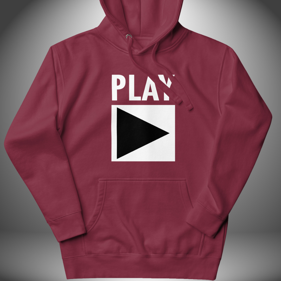 Premium Unisex DJ Hoodie 'Play' design in maroon, front view