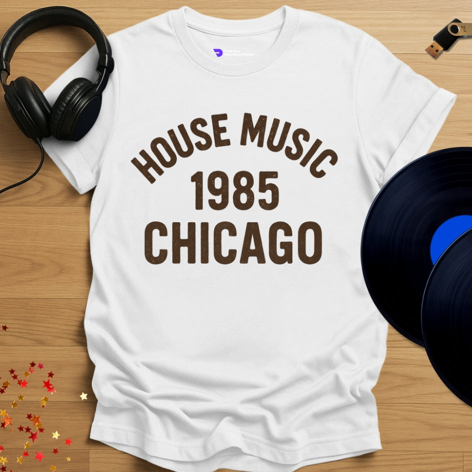 Chicago house music 1985 T-shirt in white, front view