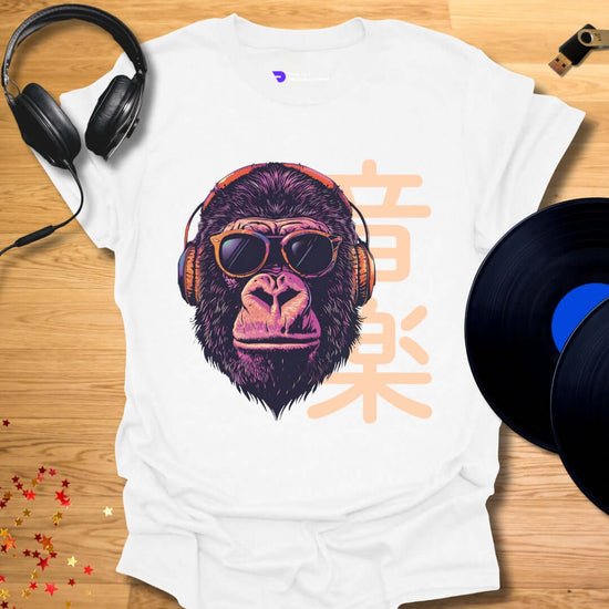 Unisex DJ T-shirt, 'Gorilla DJ' design in white, front view