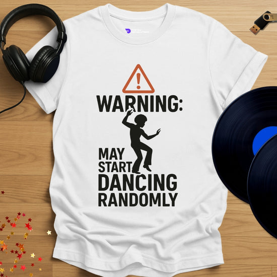 house music T-shirt, Compulsive Dancer design in white, front view