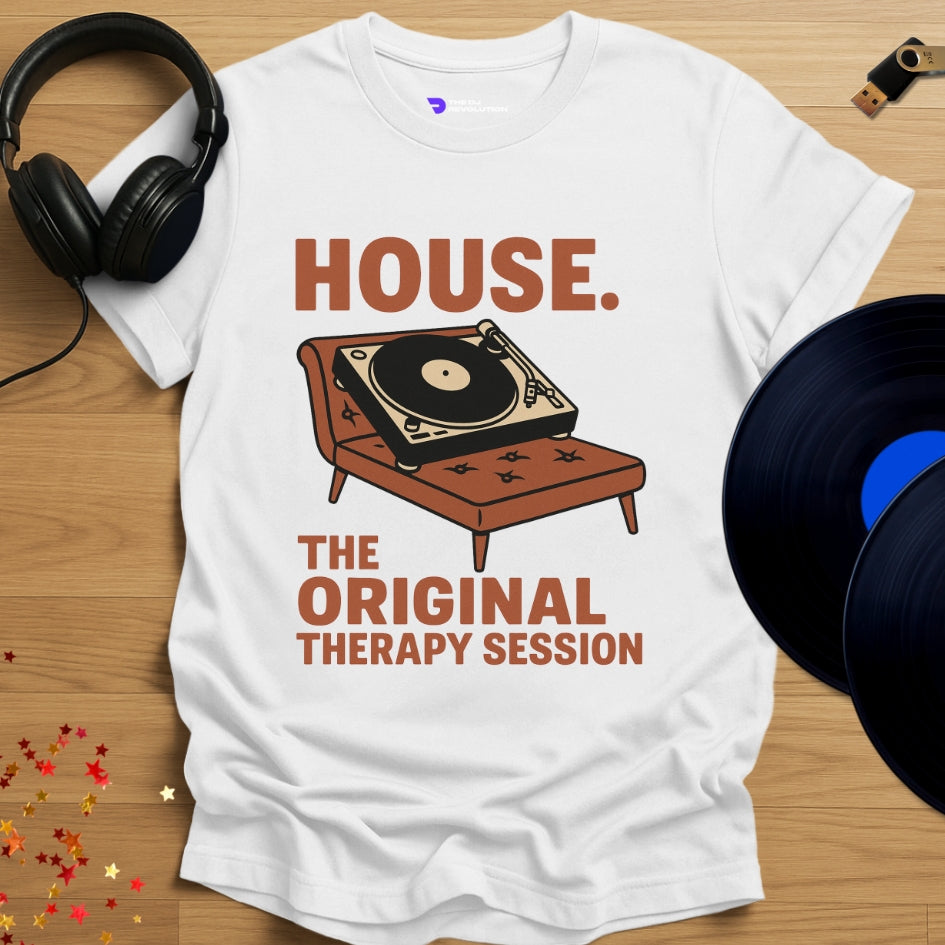 House Therapy house music T-shirt in white, front view