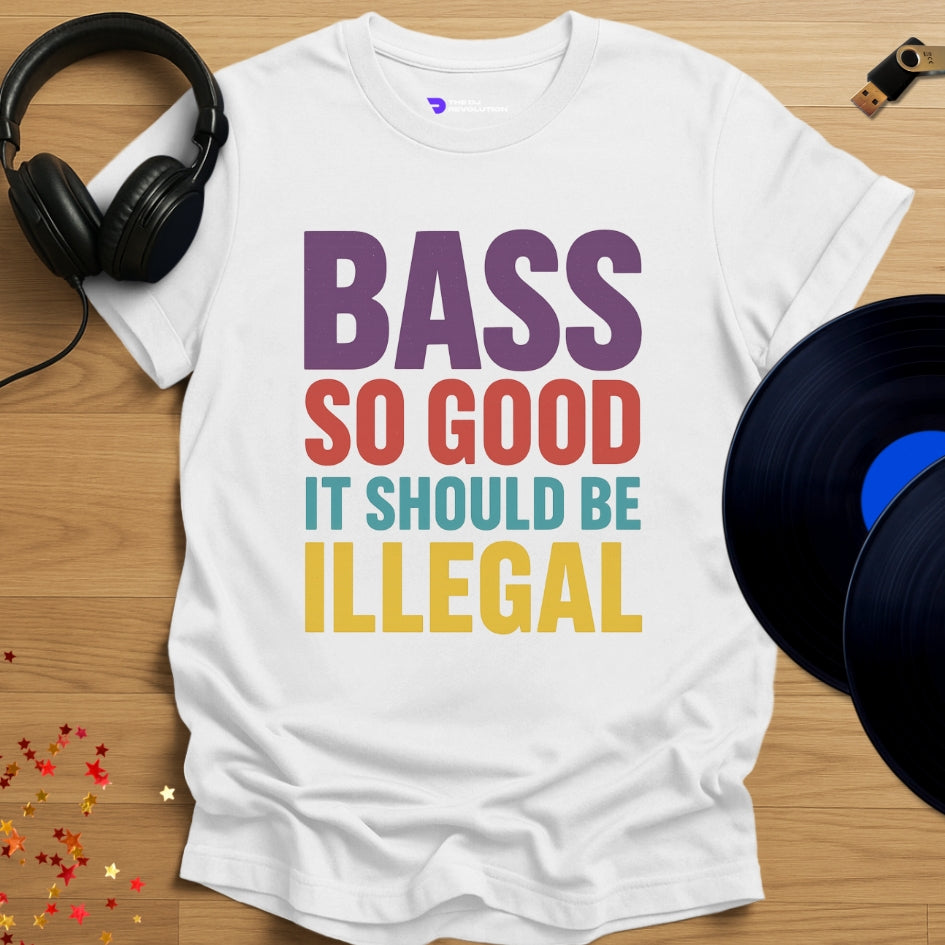 Illegal Bass house music T-shirt in white, front view