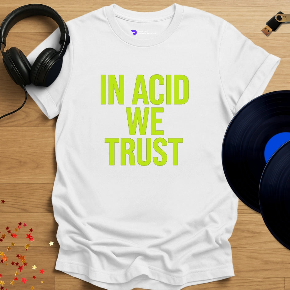 In Acid We Trust Techno T-shirt in white, front view