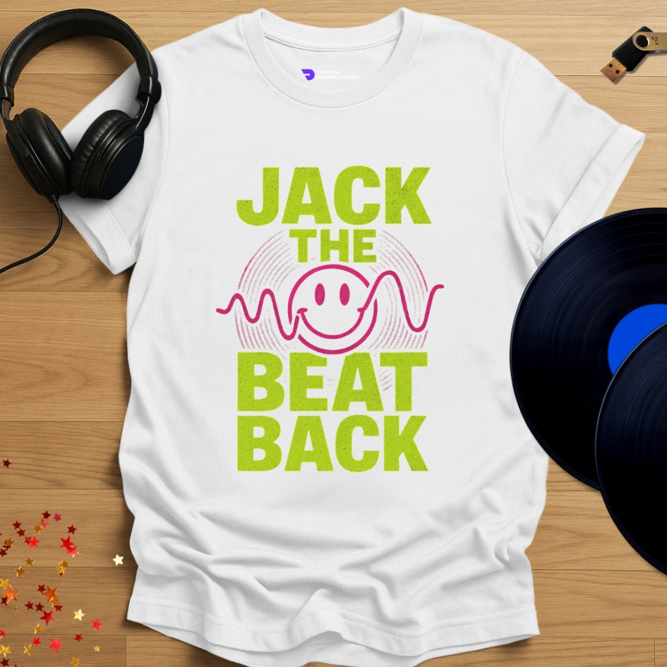Jack The Beat house music T-shirt in white, front view