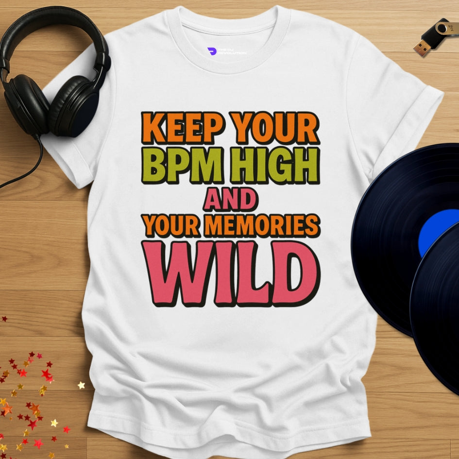 Keep Your BPM High house music T-shirt in white, front view