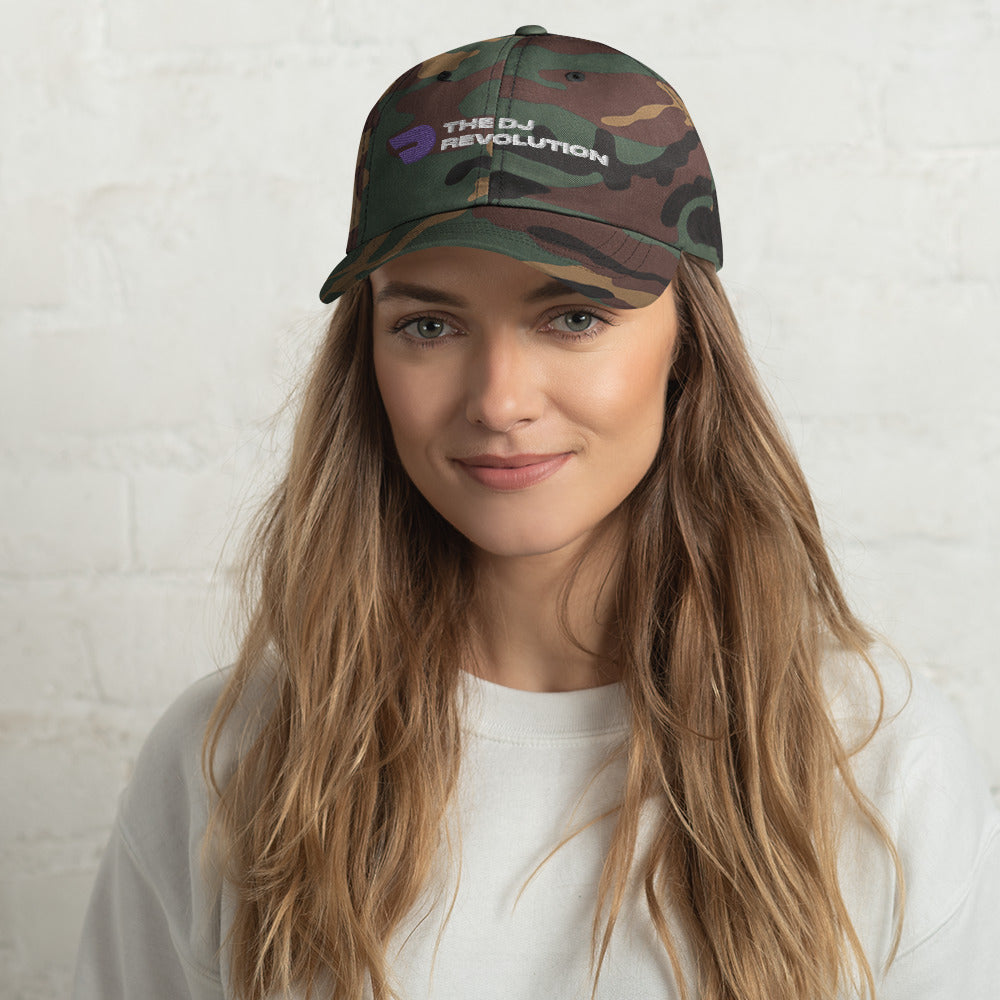 Embroidered DJ Cap in Green Camo, front view