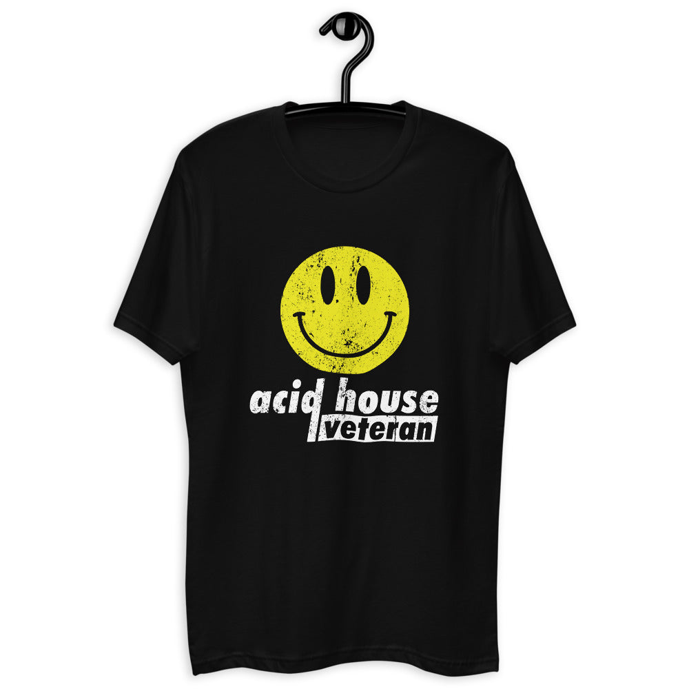 Men's Fitted Acid House T-shirt 'Acid House Veteran' design in black, front view