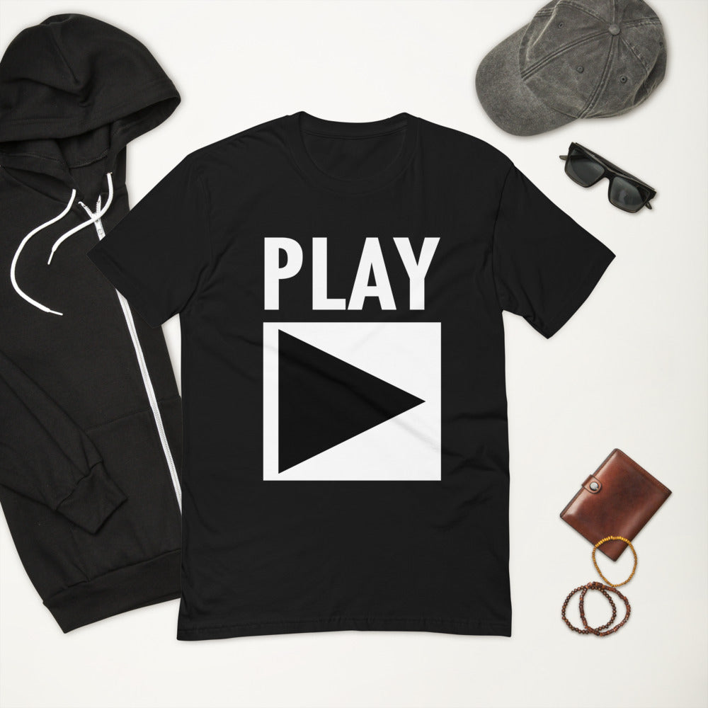 Men's Fitted DJ T-shirt 'Play' design in black, front view