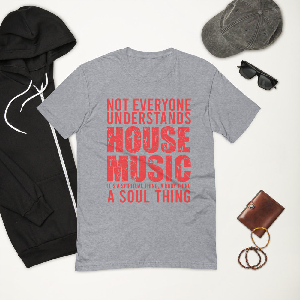 Men's Fitted House Music T-Shirt 'House Music Lover' design in heather grey, front view