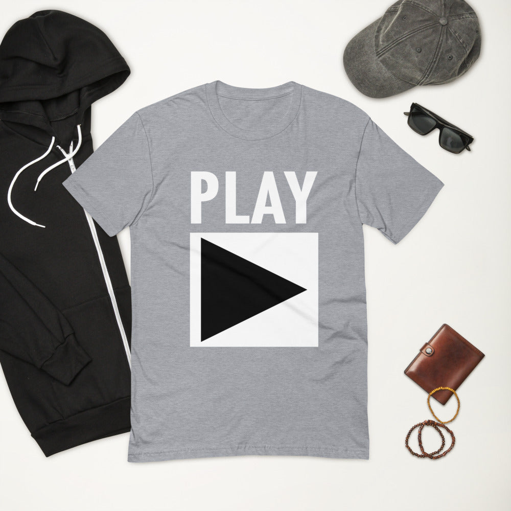Men's Fitted DJ T-shirt 'Play' design in heather grey, front view