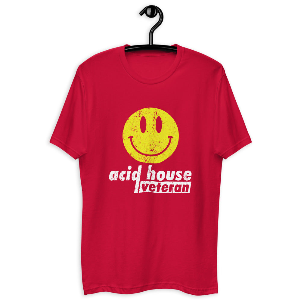 Men's Fitted Acid House T-shirt 'Acid House Veteran' design in red, front view