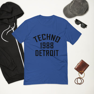 Men's Fitted Techno T-shirt '1988 Detroit' design in royal blue, front view
