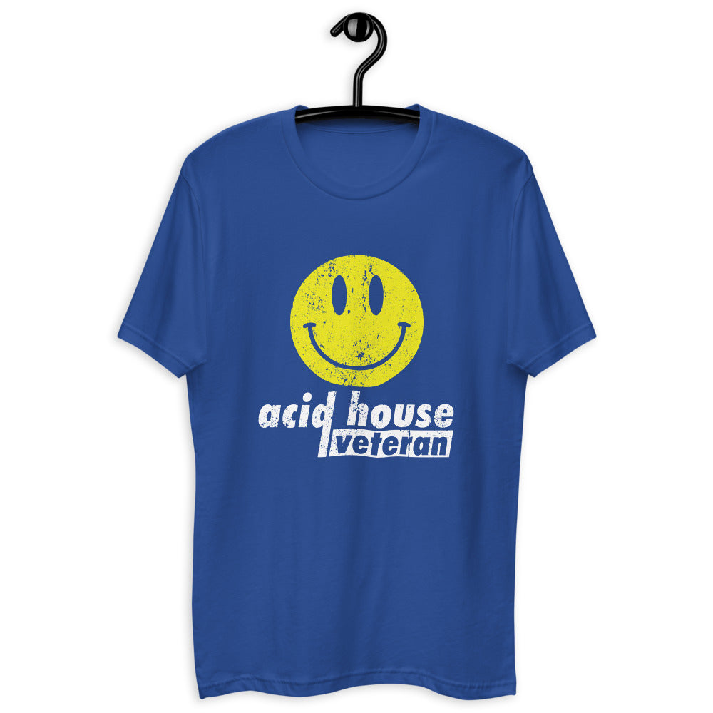 Men's Fitted Acid House T-shirt 'Acid House Veteran' design in royal blue, front view