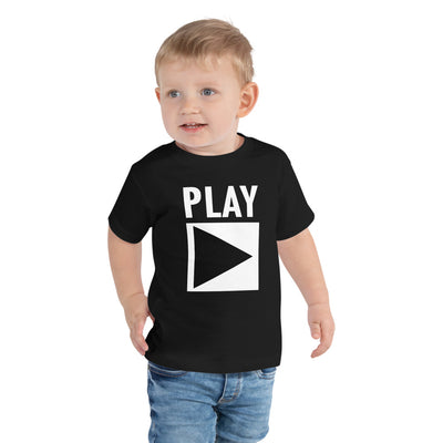 Toddler DJ T-shirt 'Play' design in black, front view