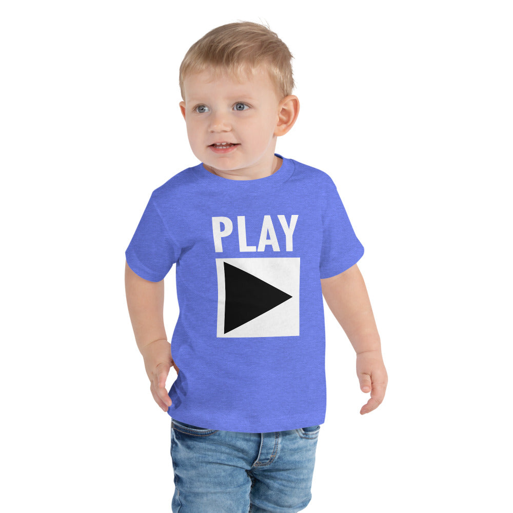 Toddler DJ T-shirt 'Play' design in heather columbia blue, front view
