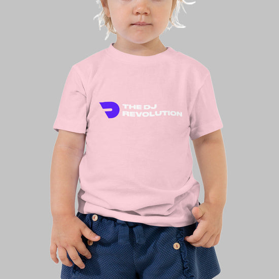 Toddler DJ T-shirt 'The DJ Revolution' design in pink, front view