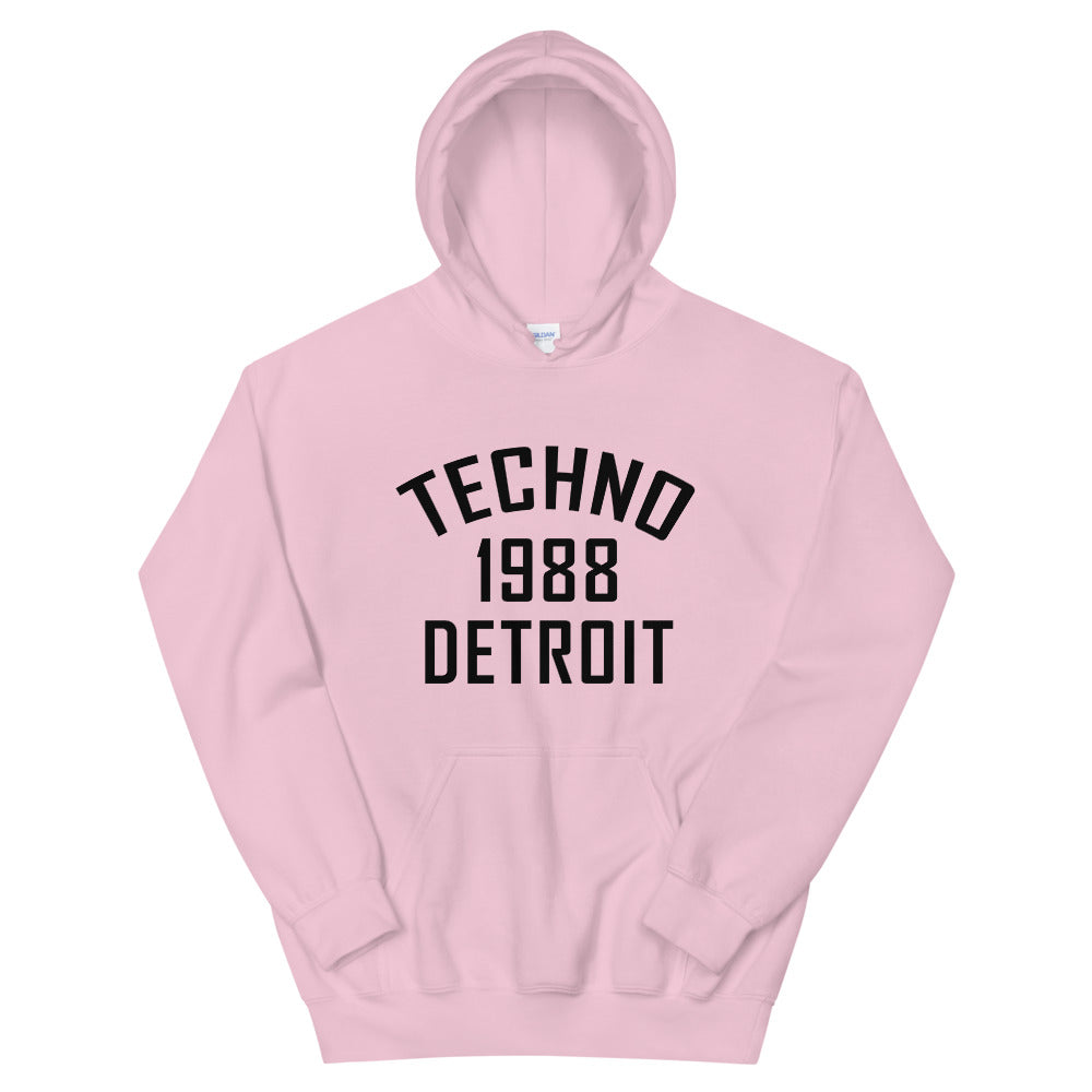 Unisex Techno Hoodie '1988 Chicago' design in light pink, front view