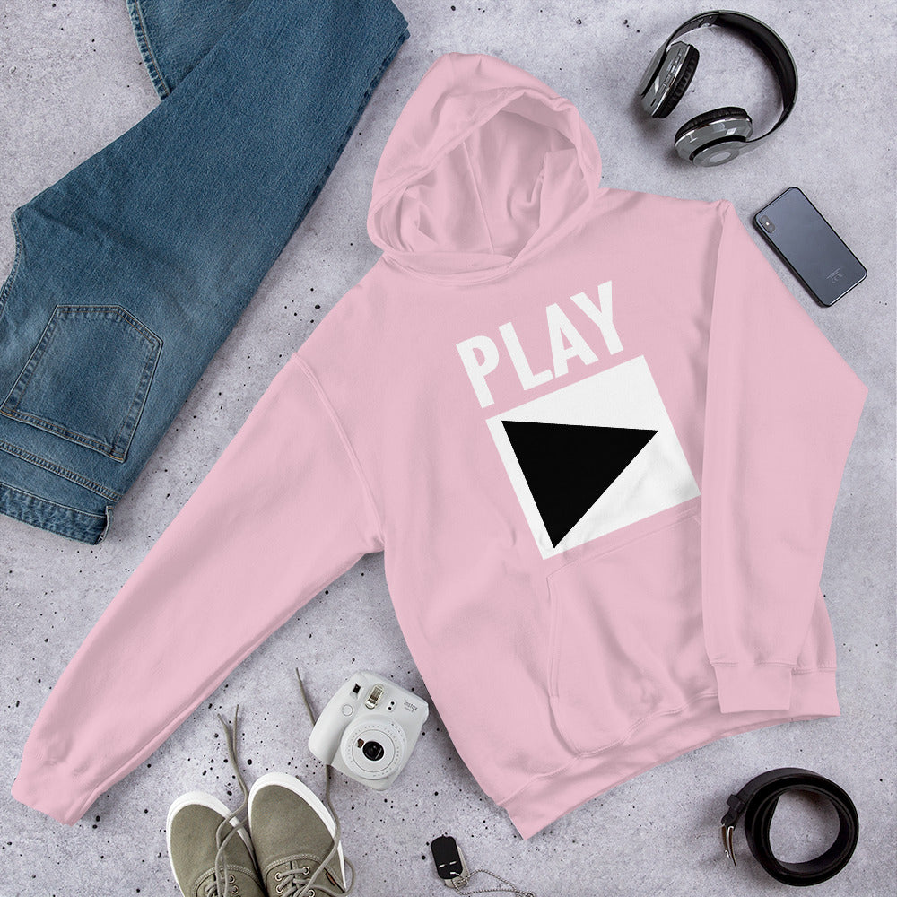 Unisex DJ Hoodie 'Play' design in light pink, front view