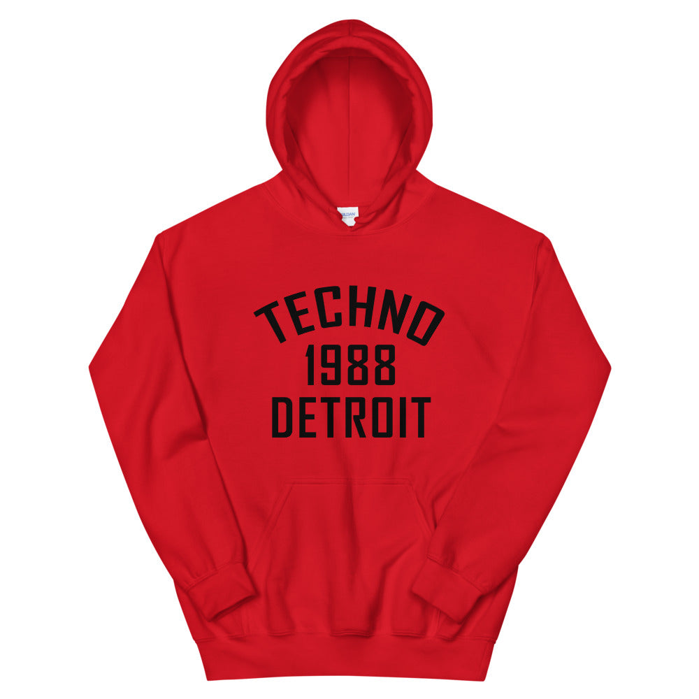 Unisex Techno Hoodie '1988 Chicago' design in light red, front view