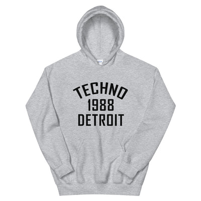 Unisex Techno Hoodie '1988 Chicago' design in sports grey, front view