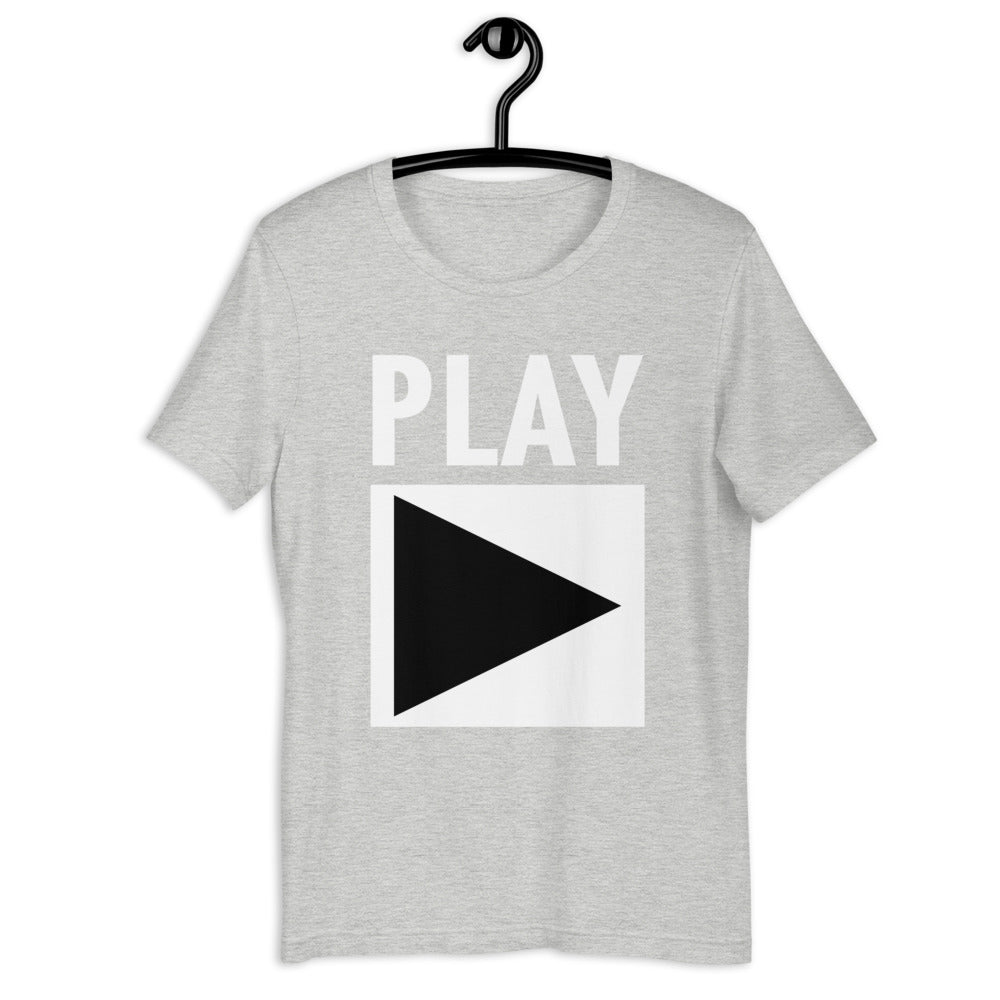 Unisex DJ T-shirt 'Play' design in athletic heather, front view