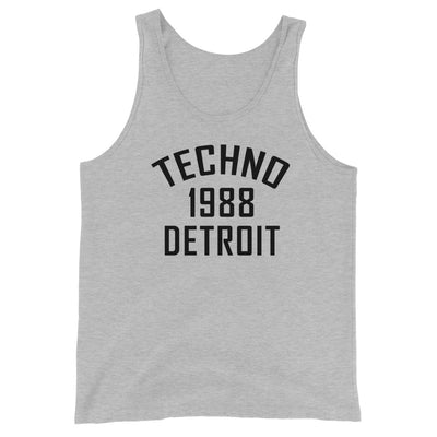 Unisex Techno Tank Top '1988 Detroit' design in athletic heather, front view