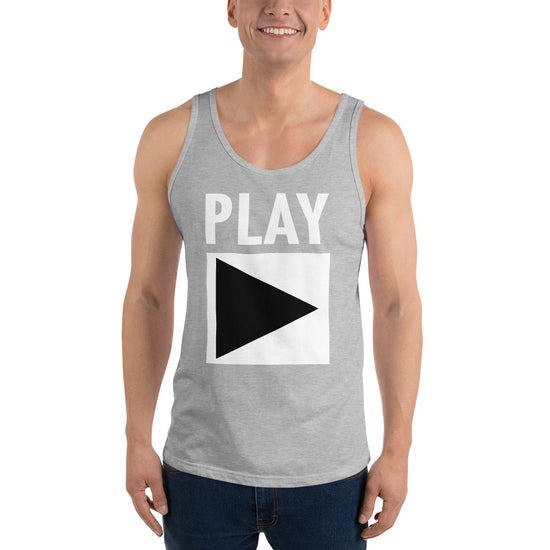 Unisex DJ Tank Top 'Play' design in athletic heather, front view