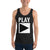 Unisex DJ Tank Top 'Play' design in charcoal black triblend, front view