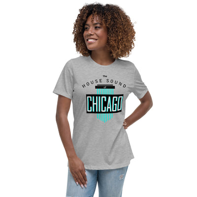 Ladie's Relaxed Fit House Music T-Shirt 'House Sound of Chicago' design in athletic heather, front view