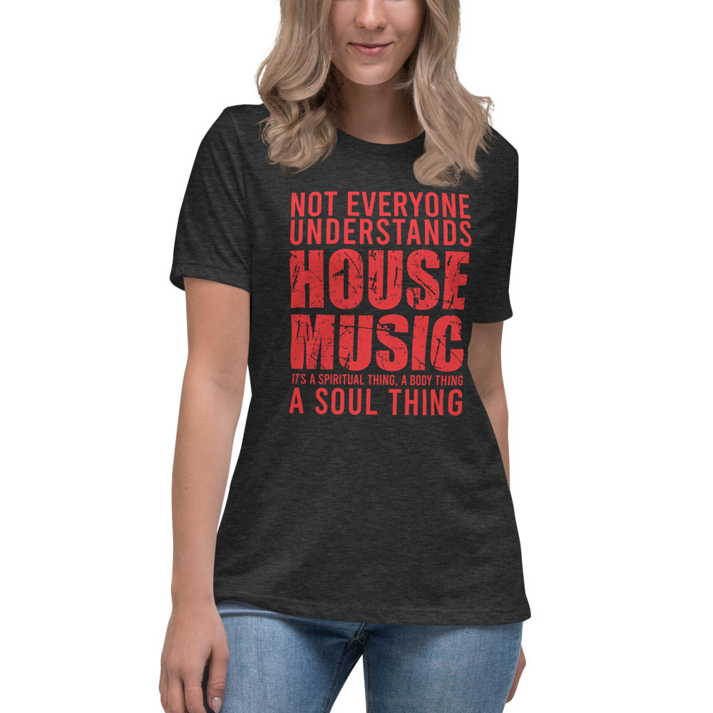 Ladie's Relaxed Fit House Music T-Shirt in dark grey heather, front view