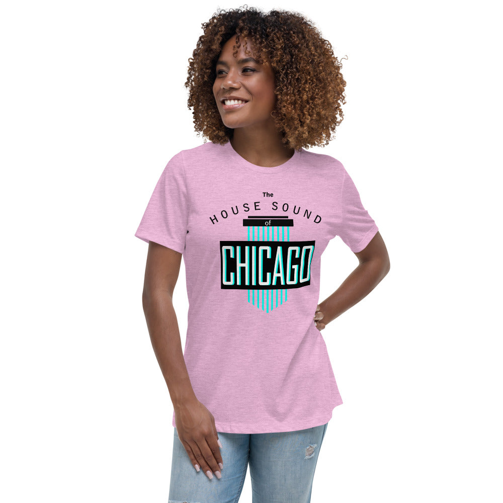 Ladie's Relaxed Fit House Music T-Shirt 'House Sound of Chicago' design in heather prism lilac, front view