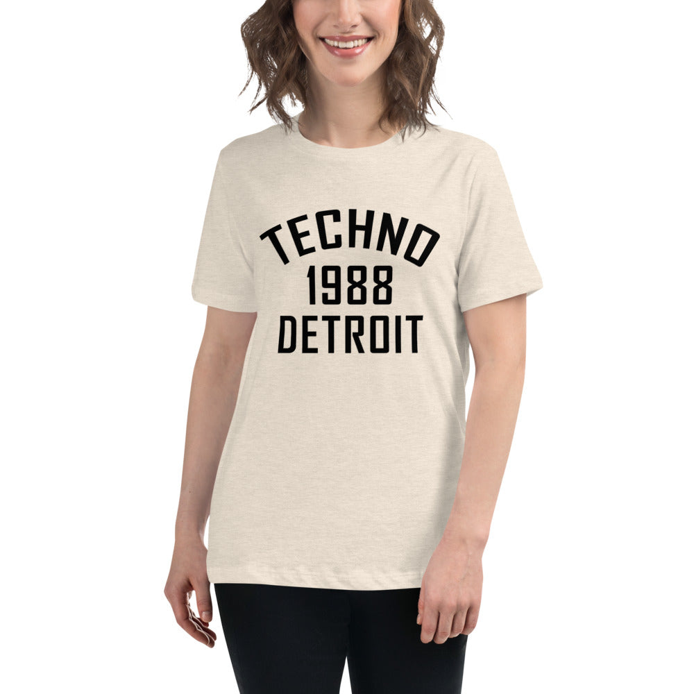 Ladie's Relaxed Fit Techno T-Shirt in Heather Prism Natural, front view