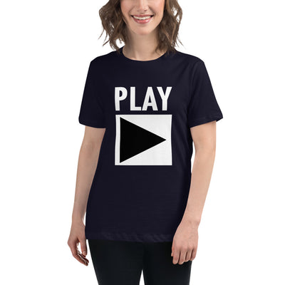 Ladie's Relaxed Fit DJ T-Shirt 'Play' design in navy, front view