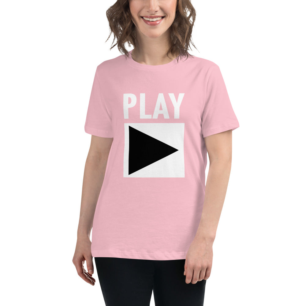 Ladie's Relaxed Fit DJ T-Shirt 'Play' design in pink, front view