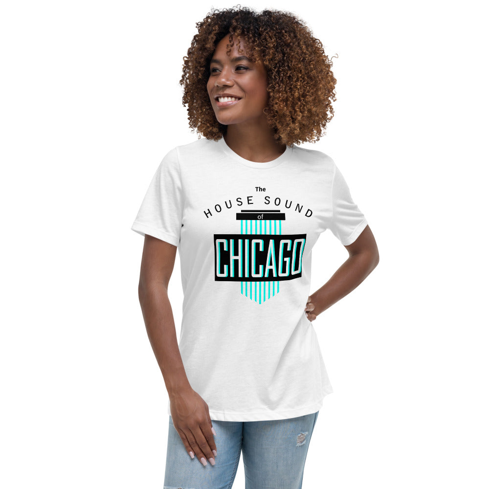 Ladie's Relaxed Fit House Music T-Shirt 'House Sound of Chicago' design in white, front view