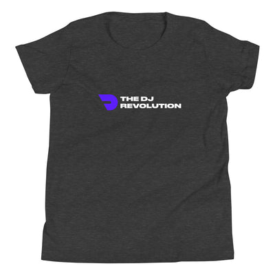 Youth DJ T-Shirt 'The DJ Revolution' design in dark grey heather, front view