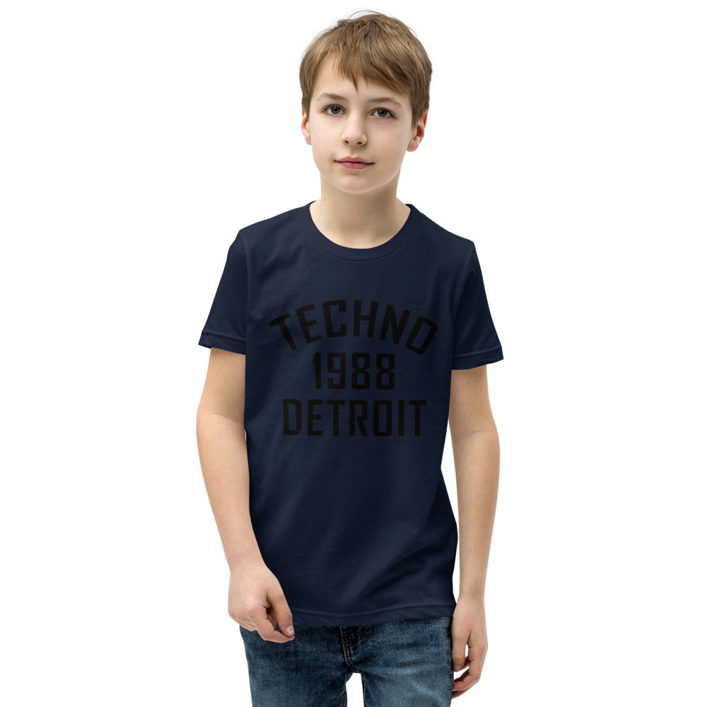 Youth Techno T-Shirt '1988 Detroit' design in navy, front view