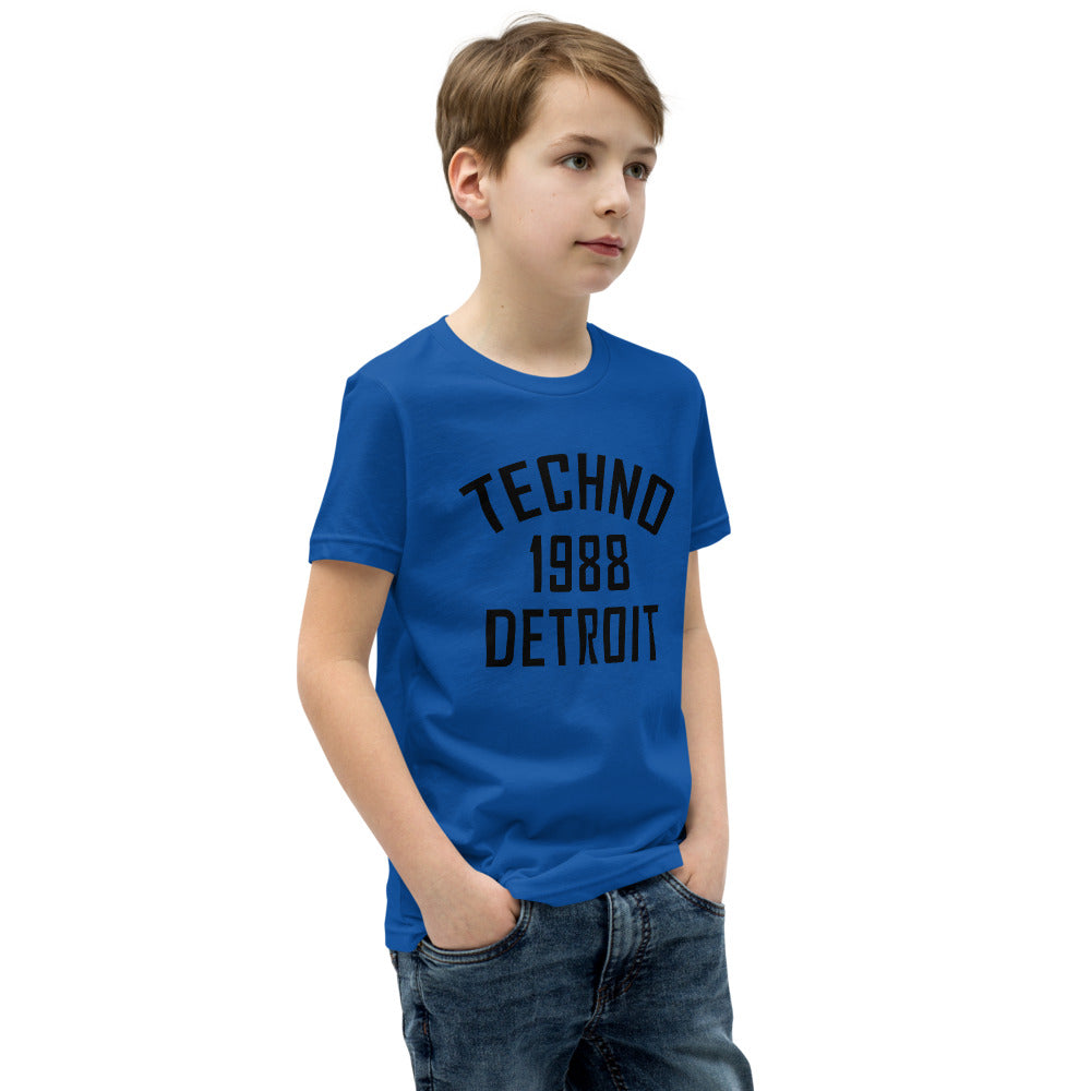 Youth Techno T-Shirt '1988 Detroit' design in true royal blue, front view