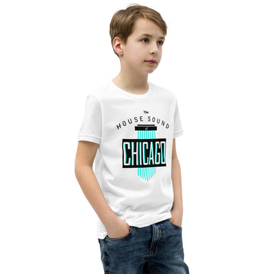 Youth House Music T-Shirt 'House Sound of Chicago' design in white, front view
